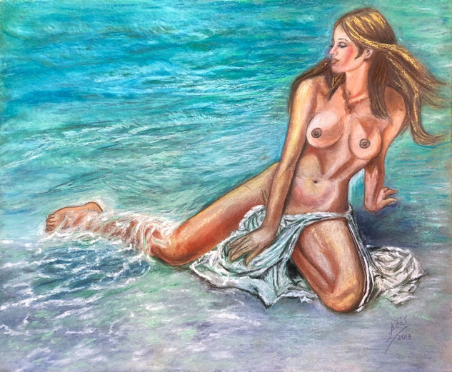 Desnuda en la playa Pastel Card Nude Paintings