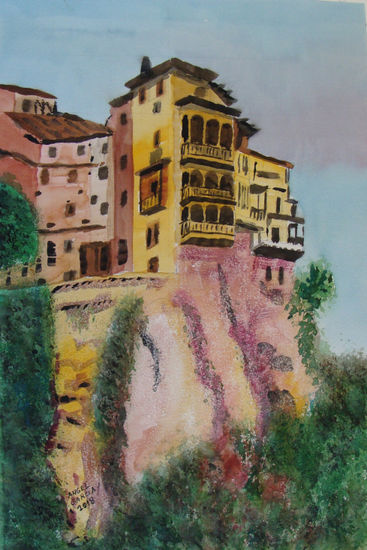 Casas colgantes de Cuenca (Espejo) Watercolour Card Landscaping