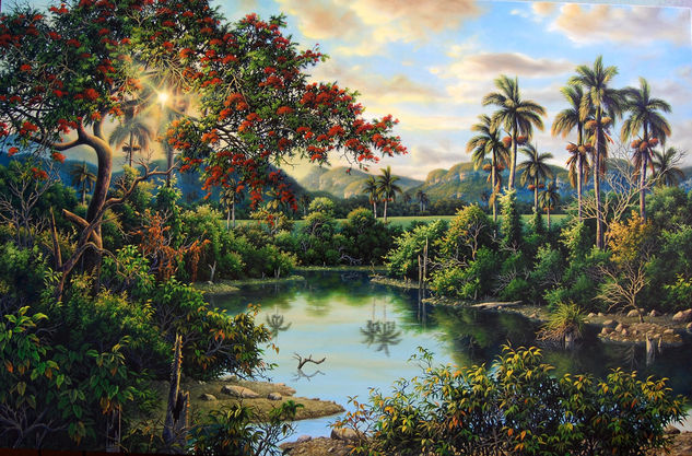 Amanecer en la laguna Oil Canvas Landscaping