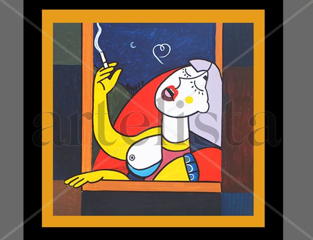 Chica Fumando Acrylic Canvas Figure Painting