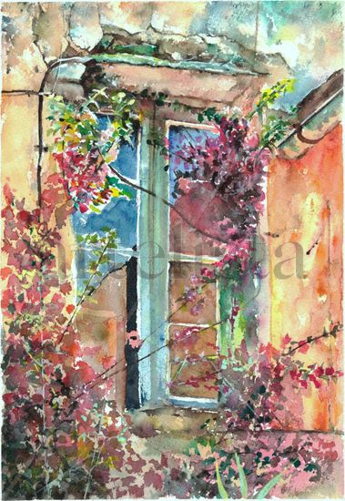 Ventana floreada Watercolour Paper Figure Painting