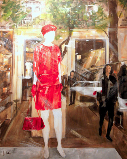 ESCAPARATE. MUJER DE ROJO Mixed media Canvas Figure Painting