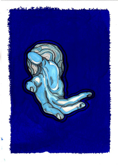 Hand in blue Mixed Media