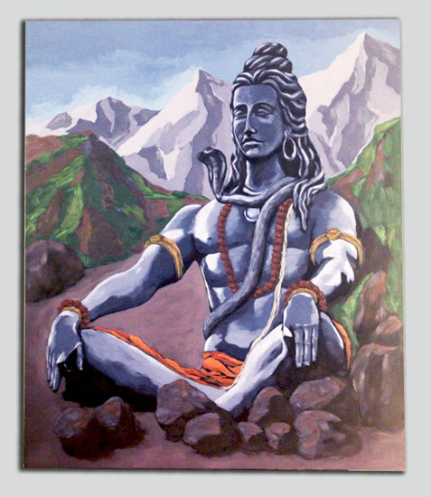 Meditating Shiva Óleo Lienzo Figura