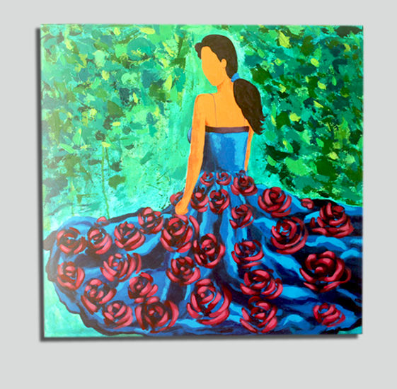 Blue Dess Acrylic Canvas Figure Painting