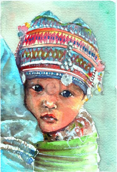 Mirada inocente Watercolour Paper Figure Painting