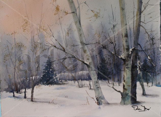 Luz calida en la nieve Watercolour Paper Landscaping