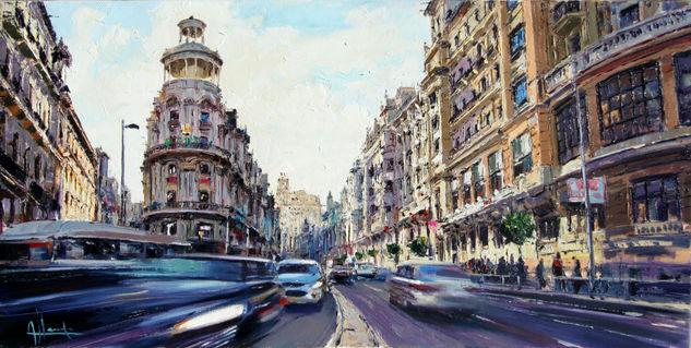 En la Gran Vía Óleo Lienzo Paisaje