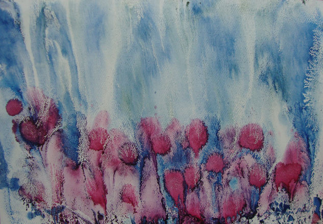 Tulipanes sobre fondo azul Tinta Papel Floral