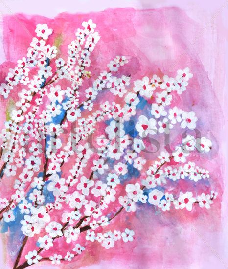 Cerezo en flor Gouache Paper Landscaping