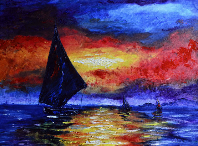 Ocaso en el mar Oil Canvas Marine Painting