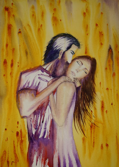 El beso Watercolour Paper Portrait