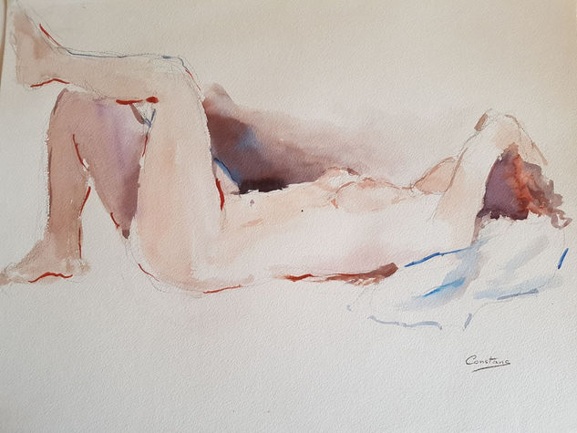 Lying ( Estirada ) Watercolour Paper Nude Paintings