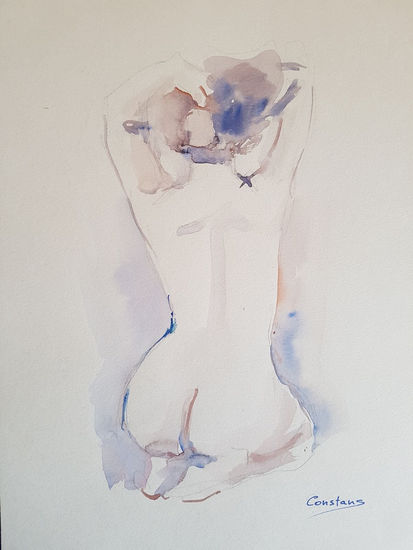 Holding her hair (Aguantando mi cabello) Watercolour Paper Nude Paintings