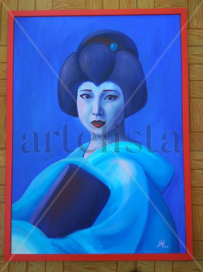 Blue Geisha Oil Canvas Portrait