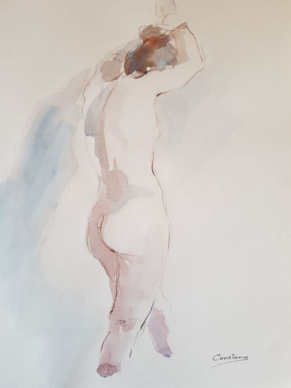 Raised Arms (Brazos levantados) Watercolour Paper Nude Paintings