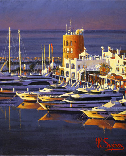 PUERTO BANUS.- Luz de mañana Óleo Lienzo Marina