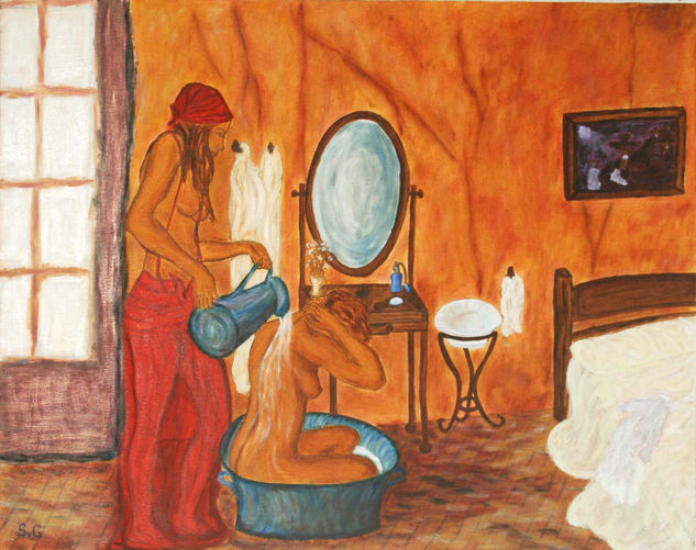 El baño. Óleo Lienzo Figura