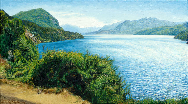 Lago Lacar, San Martin de los Andes, Neuquen, Patagonia Argentina Óleo Tela Paisaje