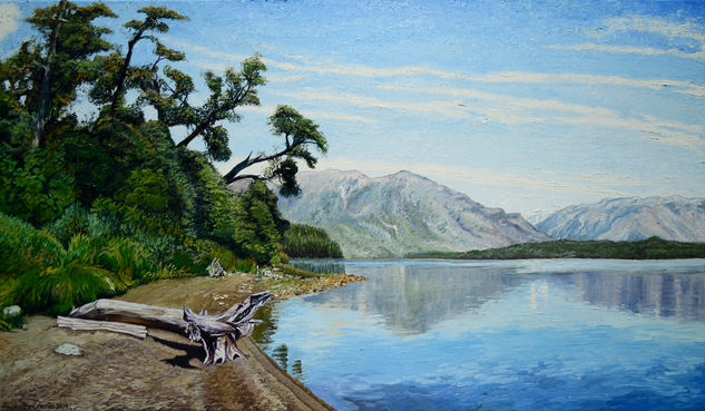 Lago Nahuel Huapi, Villa La Angostura, Neuquen, Patagonia Argentina Oil Textile Landscaping