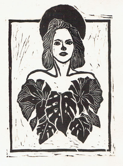 FLORES NEGRAS Linocut