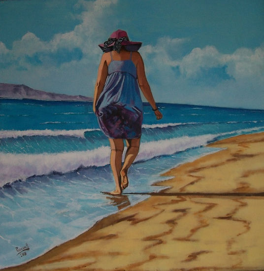 PASEANDO POR LA PLAYA Acrylic Canvas Marine Painting