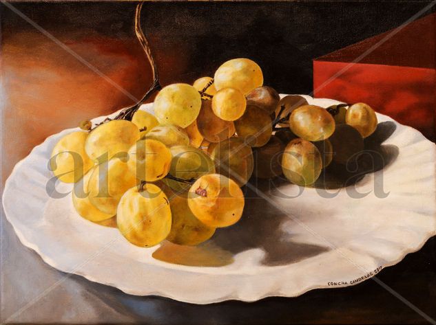 Uvas sobre plato Oil Textile Still Life Paintings