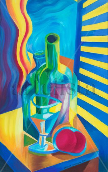 Botella y ventana Oil Textile Still Life Paintings