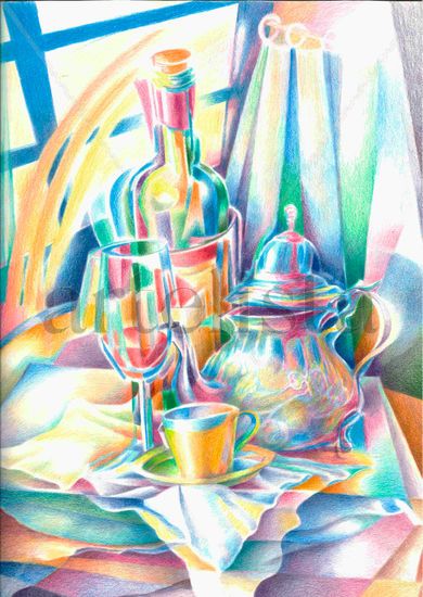 Merienda y tetera árabe Pencil (coloured) Paper Still Life Paintings