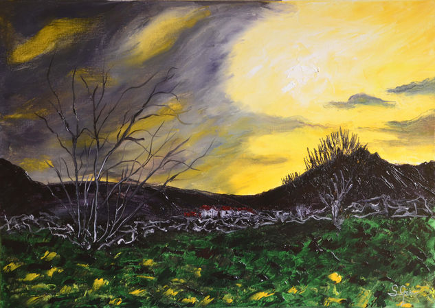 Helguera al atardecer. Oil Canvas Landscaping