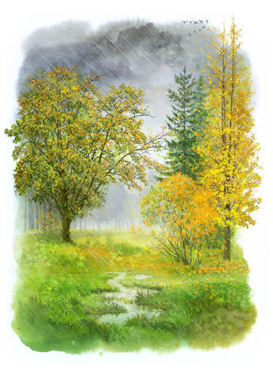 autumn Acuarela Papel Paisaje