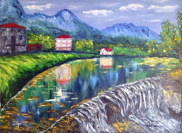 Presa del rio Ason. Oil Canvas Landscaping