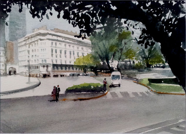 Plaza San Martín Buenos Aires Acuarela Papel Paisaje