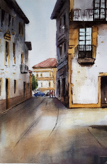 una calle de villaviciosa Acuarela Papel Paisaje