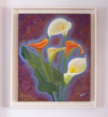 Calas naranjas y blancas Oil Canvas Floral Painting