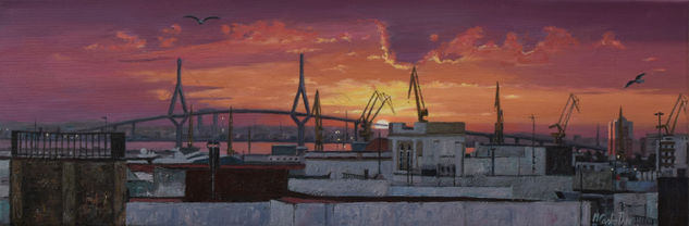 AMANECER DESDE UNA AZOTEA EN CADIZ Oil Canvas Landscaping