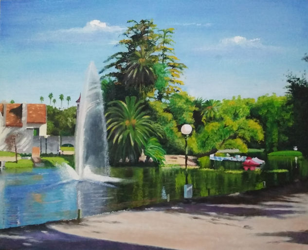 El lago del Parque Rodo en Montevideo Oil Panel Landscaping