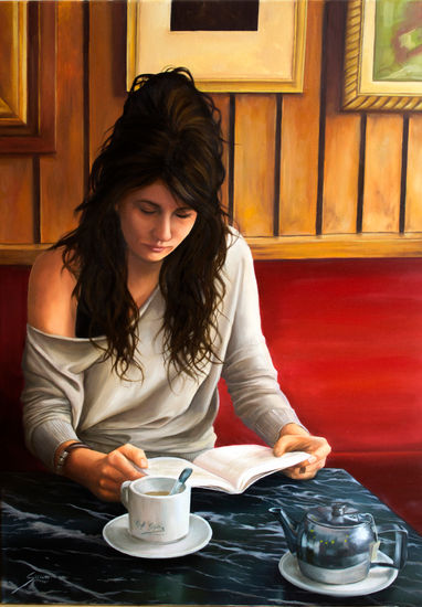 Café Gijón Oil Canvas Figure Painting