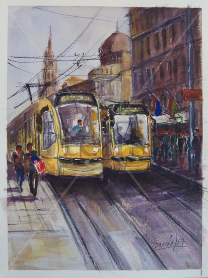 Tranvias en Budapest Watercolour Card Others