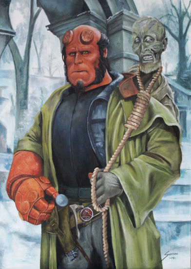 Hellboy Oil Panel Figure Painting