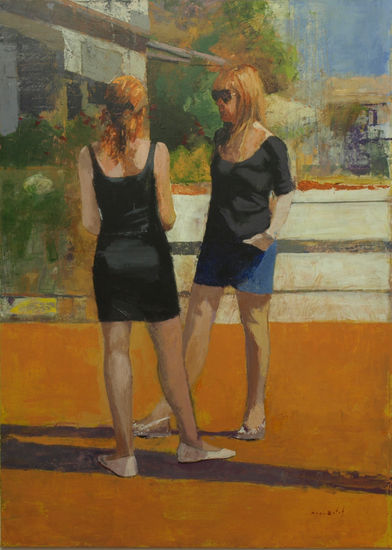 Conversación en Port Olímpic de Barcelona Acrylic Canvas Figure Painting