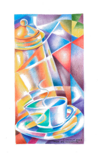 Taza en movimiento Pencil (coloured) Paper Still Life Paintings