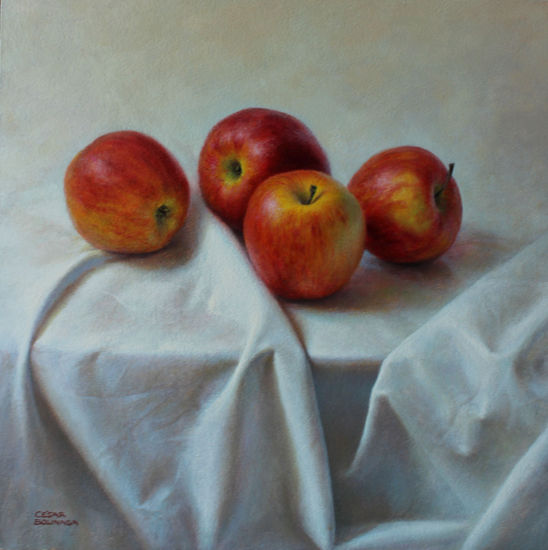 MANZANAS Oil Panel Still Life Paintings