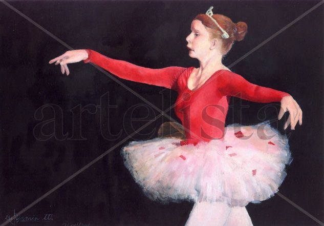 Ballet en tonos rojos Óleo Papel Figura