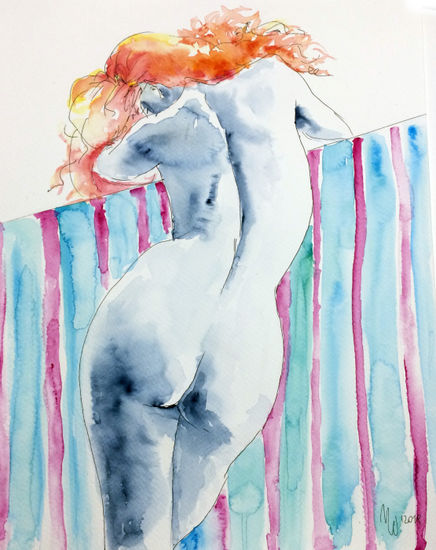 Figura azul Watercolour Paper Nude Paintings