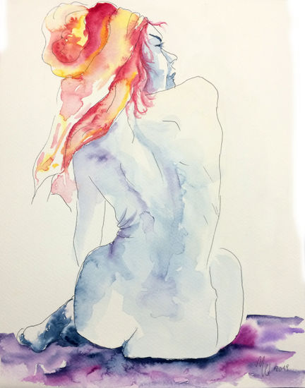 Figura azul II Watercolour Paper Nude Paintings