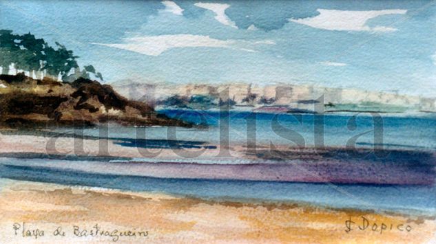 Playa de Bastiagueiro/Praia de Bastiagueiro/Bastiagueiro beach (Oleiros. A Coruña) Acuarela Papel Paisaje