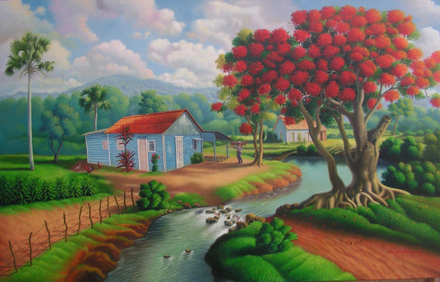 Paisaje tipico dominicano Óleo Lienzo Paisaje