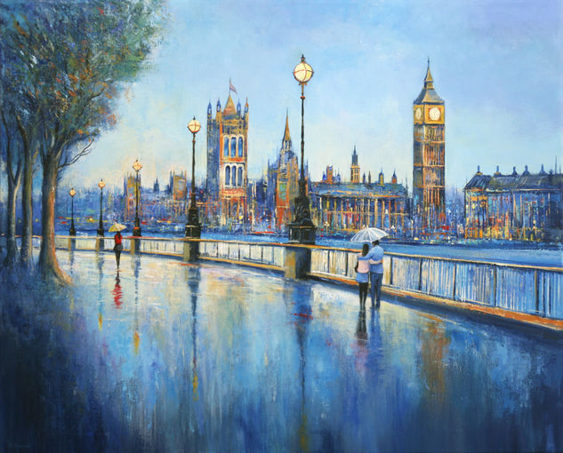 London In The Rain Oil Canvas Landscaping