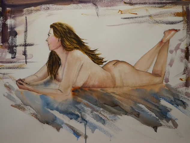 En mi habitación V Watercolour Paper Nude Paintings